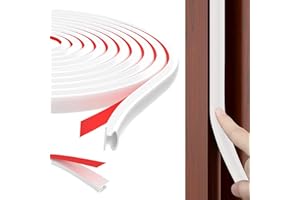Lifuncren 6M/20FT Rubber Weather Stripping Door Seal Strip, D-Type Self-Adhesive Door Soundproofing Strip, Silicone Weatherstripping for Doors, Insulation Tape for Door Windows Gap (White)