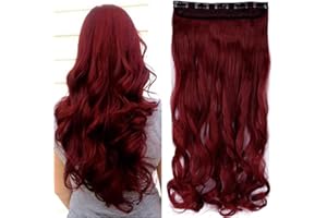 SEGO Extension Capelli Clip Fascia Unica 60cm Extensions Sintetiche Capelli Ricci Ondulati con 5 Clips 3/4 Full Head 120g - Marrone mix Rosso Scuro