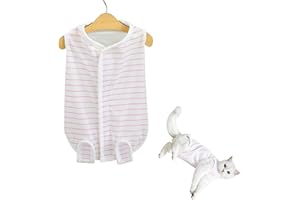 PLUSHCEWT Traje de Recuperación para Gatos, Mono a Rayas Suave Fácil de Poner Previene Lamer, Ideal para Gatos y Perros Pequeños Después de Cirugía, Esterilización o Tratamientos Cutáneos (Rosa, XL)