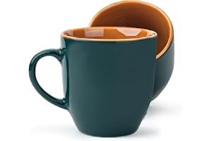 Shay Ceramic Coffee Mug Set, Set of 2, 300ml, Teal Green Medium Mug Glossy Finish Stoneware Coffee Cup Set Ceramic Cup Microwave Safe (Teal Green Milk Mug, Set of 2)
