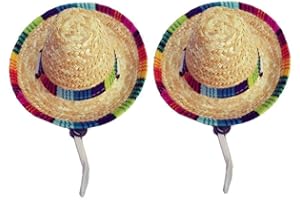 Wankd Dog Sombrero Hut, Mini Straw Sombrero Hüte Mexikanische Hüte Sombrero Party Hüte Hunde Sonnenhut für Hunde und Katzen Funny Dog Costume Kleine Haustiere Welpen Katze (2PCS, Elastisch)