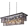 Wellmet 9-Light Black Crystal Chandelier 34.5 inch, Contemporary Modern Smoke Crystals Chandeliers Adjustable for Living Room, Dining Room, Pool Table Light, Kitchen Island Lighting