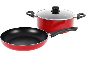 Royalford 3 pieces Non-Stick Cookware Set RF12597 Set Combo Offer for Kitchen 26cm Frypan & Kadai with Lid Utensils for Cooking Induction Cookware Set Pot and Pan Fry Pan Non Stick Combo Set Nonstick