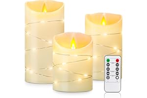 Yinuo Mirror Led Kerzen mit Timerfunktion, Flackernde Flamme, Led Kerzen mit Fernbedienung, Bad Deko, Wohnzimmer, Tischdeko , Größe 10/12,5/15cm Hoch, 7,5 cm Durchmesser…