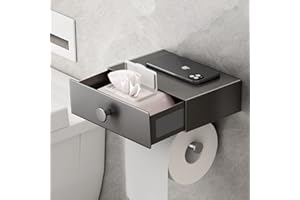 VOLDRA Porte Papier Toilette Mural, Derouleur Support Papier Toilette Murale avec éTagèRe sans Percage Porte Papier WC avec lingettes Tiroir Adhésif DéVidoir Papier Toilette Toilet Paper Holder(Gris)