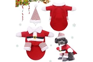 LGZIN Natale Animale Domestico Costume, Costumi Natalizi per Cani, Abbigliamento Natale Cane, Vestiti Natale Gatto Cane, Costume Natale Gatto con Cappello, Pet Costume Natalizio