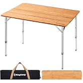 KingCamp Bamboo M 100x65 Bambu Kamp Masası | Taşıma &Ccedil;antalı Taşınabilir Tasarım, Doğal Bambu &Uuml;st, RV A&ccedil;ık Piknik Arka Bah&ccedil;e K