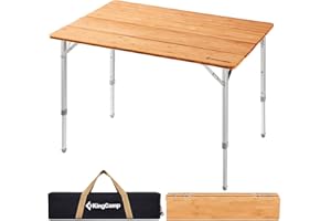 KingCamp Table Pliante en Bambou 4 Plis Hauteur Ajustable 45/52/65cm Prix ISPO Revêtement Anti-UV pour 2 à 6 Personnes Table Portable de Camping Jardin Barbecue Pique-Nique Bureau Chambre