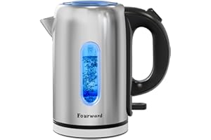Fourward Schnellkoch Wasserkocher, 1.7 L 2200 Watt, Edelstahl kettle mit blauer LED, automatischer Abschaltung und Trockengehschutz