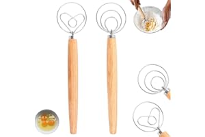 HSYTEK 2 Stück Dänischer Schneebesen, Dänischer Teigbesen, Edelstahl Spiralbesen, Teigrührer mit Holzgriff, Danish Dough Whisk, Brotteig Schneebesen Mixer für Backen Brot Gebäck Dessert Pizzateig