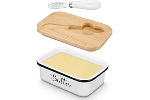 Hixava Beurrier en Métallique 250 g Conteneur de Beurre Boîte à Beurre avec Couvercle en Bambou Couteau à Beurre et Double Joints en Silicone pour Placer du Beurre du Fromage Fruit Salade