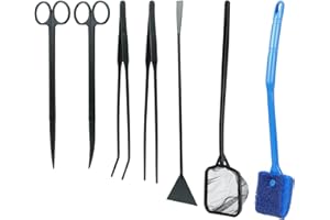 Coolty Filet de pêche 7 en 1 Outils Aquarium - Filet de pêche, Ciseaux, Spatule de Nettoyage Algues pour Aquascaping
