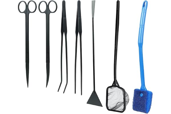 Coolty Filet de pêche 7 en 1 Outils Aquarium - Filet de pêche, Ciseaux, Spatule de Nettoyage Algues pour Aquascaping