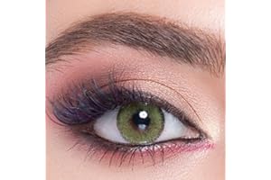 FAMELENSES LA' BELLA farbige Kontaktlinsen DESERT (Dioptrien -0.00) – REAL SERIE, stark deckende Monatslinsen für 3 Monate, Helle Grün-Gelbe Farblinsen, perfekt für dunkle Augen