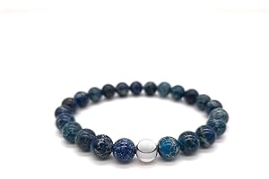 Nahle | Naturstein mit 925 Silberperle Armband | Naturstein Stretch- Armband | handgemachtes Perlenarmband | mit edler Schmuckschachtel (Variscit Blau, 21cm)