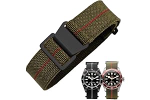 Danxancy French Troops Paratrooper Watchband,Military Elastic Nylon Watch Strap with Hook-and-Loop for Men Women Silver & Black Buckle 18/20/22mm