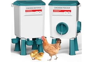 DEZHXHE Hanging Chicken Feeder and Waterer Set, Automatic Chicken Feeder and Drinkers, Detachable, Gravity Feed for Chickens, Ducks & Poultry, Outdoor Farm & Backyard Use - Lake Blue 8KG