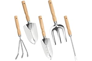 KUHAWL Gartenwerkzeug Set, 5 Teiliges Gartenhandwerkzeuge Ggartenset Gartenschaufel Klein Garden Tool Set, Edelstahlschaufeln Gartenarbeit Kleine Schaufel Holzgriff Handheld Garten Schaufeln
