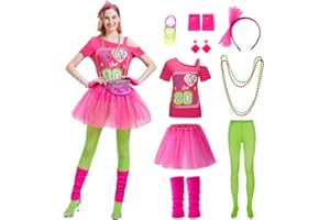 Churgigi Deguisement Annee 80 Femme et Enfant, Tenue Fluo Tutu Adulte Costume Année 80, Déguisement Année 80 90 Couple avec Accessoire Annees 80