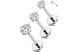 OUFER Piercing da naso da 18/20 G per narice 3 pezzi con retro piatto a forma di conchiglia trago elice gioielli senza filettatura in acciaio chirurgico piercing per labbro cartilagine CZ 6/8/10 mm