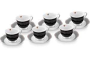 Karaca Piraye 12-częściowy porcelanowy zestaw filiżanek do kawy tureckiej dla 6 osób, 80 ml, czarno-biały, wielokolorowy
