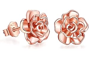 LINSTER Pendientes de rosa de plata de ley 925, hipoalergénicos, pendientes de flores de oro rosa, regalos de joyería para mujeres, niñas, mamá, madre, esposa, novia