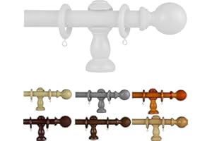 Caecus 28mm Real Wood Wooden Complete Curtain Pole Set Home Office Rings