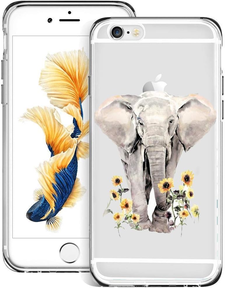 Slim Clear Elephant Sunflower Case for iPhone 6s 6 Customized Design Soft TPU and Rubber Flexible Durable Shockproof iPhone 6s 6 Protective Case-Anti-Slippery
