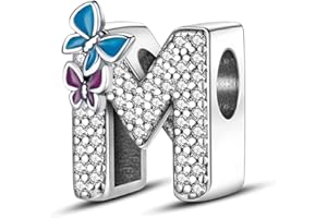Symretie Pendentif Charm Lettre A-Z en Argent 925 pour Femme, Compatible avec les Bracelets et Colliers de Style Pandora et Européen. Convient aux Femmes et aux Filles.ZM1