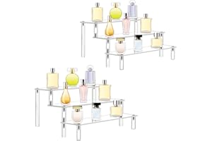 Direct Wicker 2 Pack Acrylic Display Risers Stand, 3 Tier Perfume Stand Organiser Clear Tiered Display Stand Shelf Riser For Figures Funko Cupcakes Jewellery Cosmetic