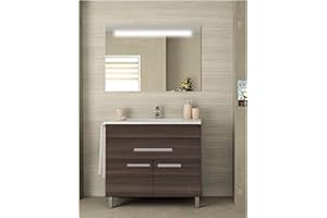 ALLSTONE Set da bagno Bahia 2 ante e un cassetto - 7 colori diversi - 15 misure - Include mobili, lavabo e specchio - 120x45Cm 1 Seni Frassino Tea