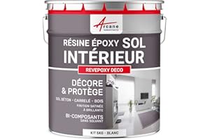 ARCANE INDUSTRIES Peinture Sol - Résine Epoxy : Peinture pour Sol salon, cuisine, salle de bains - Effet Miroir - REVEPOXY DECO - 5 Kg (jusqu'à 14 m² en 2 couches) Blanc