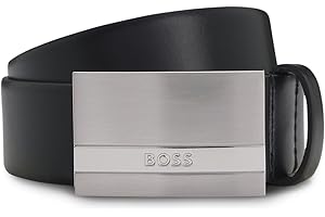 BOSS Hommes Baxton Sz35 Ceinture en cuir italien avec boucle plate à logo gravé