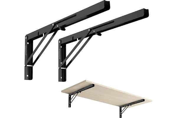 Plantex 20 Inch Foldable Shelf Bracket/GI Steel Multipurpose Bracket/L Bracket/Space Saving Bracket for Wall/Folding Table Bracket for Home & Office (Pair of 1, Black)