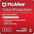 McAfee Total Protection 1-Device 2025 |12-Months |Antivirus, Secure VPN |Includes Security Software, Password Manager, Identity Monitoring | Digital download | PC/Mac/iOS/Android