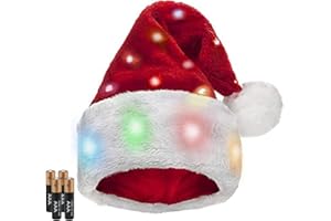 Miloll Christmas Hats Adult - LED Plush Santa Hat with Classic Fur Trim, Light Up Santa Hat for New Year Christmas Holiday Party and Festive Events