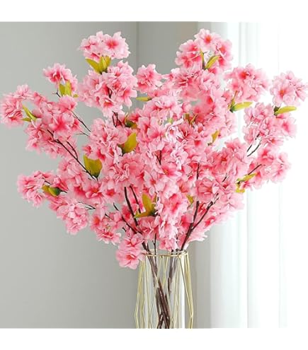 OUKEYI Rami Di Ciliegio Artificiali Da 106 Cm, Fiori Di Ciliegio Artificiali, In Seta, Steli Alti Per Casa, Matrimoni, Decorazione Per Vasi Da Tavolo (4 Pezzi, Bianco) (rosa