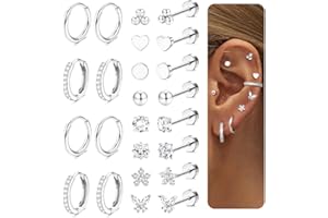 Diamday 12 Pairs Earrings for Women Surgical Steel Flat Back Earrings Hoop Earrings Set 14K Gold Helix Tragus Cartilage Stud Earrings Gold Huggies Hoops Studs Hypoallergenic for Multiple Piercings