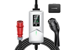 ShockFlo Typ 2 EV Ladegerät,16A 11KW 380V, TÜV-Zertifiziert Tragbare EV Ladestation mit 3-Phasig CEE Stecker,6M Ladekabel, Einstellbarer Strom und Einstellung Startzeit,für alle Elektrofahrzeuge