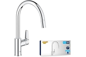 GROHE StartEdge, Küchenarmatur (Wasserhahn Küche mit ausziehbarer Brause, 360° Schwenkbereich, wassersparend dank variabler Mengenbegrenzung, werkzeugfreie Spülbecken-Montage), chrom, 30550000