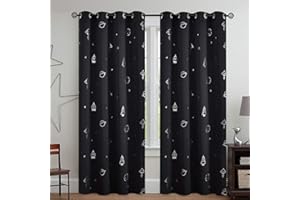 Vangao Verdunklungsvorhang Kindervorhang Blickdicht Vorhänge mit Ösen Weltraum Muster Gardinen Thermovorhang für Kinderzimmer Junge Mädschen Wohnzimmer 2er Set 130Bx225H(cm) Schwarz