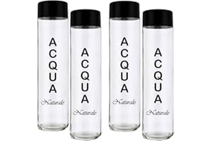 BrandPrint - Set di 4 Bottiglie in Vetro Cilindro da 750 ml con Tappo a Vite | Serigrafate Acqua Naturale | Bottiglie per Acqua e Bibite | Eleganti e Riutilizzabili