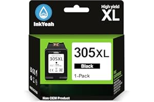 Inkyeah 305 Black Ink Cartridge XL, 305 XL Black Replacement for HP 305 Ink Cartridges Black XL, Printer Ink 305XL for DeskJet 2700 2720 2710 2300 Plus 4120 4100 4110 Envy 6000 6032 6020 6022 Pro 6400