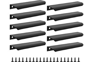 Malimali 10 Pack Black Kitchen Cupboard Handles Finger Edge Pulls for Cabinets and Drawers, 150mm Wardrobe Door Handles Modern Aluminum Bathroom Cabinet Handles, Matte Black