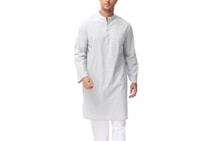 LVCBL Caftan pour Homme - Robe Musulmane - Col - Manches Longues - Boutonnière - Taille M à 3XL