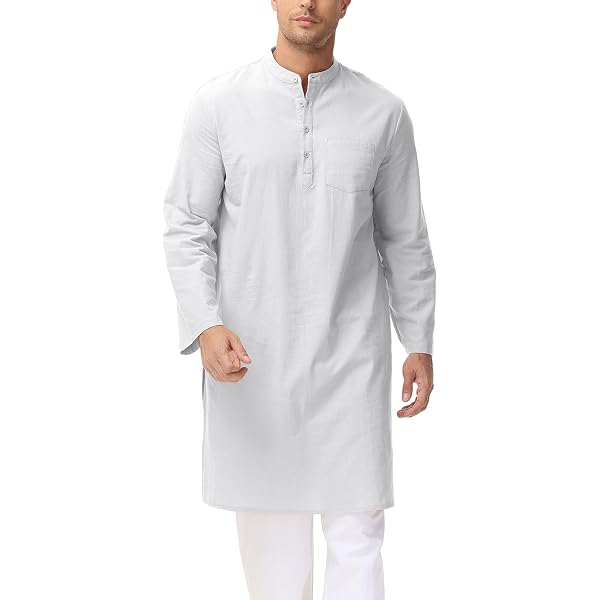 Caftano Uomo In Cotone E Lino – Abaya Lunga Jelaba – Abito Tradizionale Musulmano – YAOHUOLE