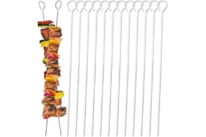ICHIGO ICHIE Juego de 12 Pinchos de Acero Inoxidable para barbacoa, Pinchos Morunos de Metal, Palos para Barbacoa, Brochetas de la Parrilla Reutilizables, 40cm