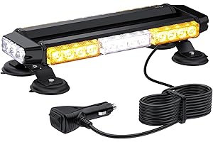 Justech 30LEDs Car Emergency Strobe Light Bar 30W 7 Flash Patterns Recovery Warning Strobe Light Amber+White Car Roof Warning Safety Light with Magnetic Base for 12V 24V Car Vehicle Truck Trailer