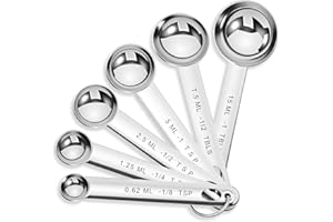 OULIGAY 6 Pcs Stainless Steel Measuring Spoons Set, Metal Measure Spoons, Table Spoon Measuring Spoon for Coffee, Teaspoon Scoop, Includes 1/8, 1/4, 1/2, 1 TSP, 1/2 Tbsp, 1 Tbsp, Food Grade