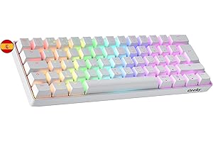 Geeky GK61 60% | Hot Swappable Teclado Mecánico de Juego | 62 Teclas Multicolor RGB LED Retroiluminado para Gaming PC/Mac | ISO ES Teclado Español + LATAM (Blanco, Mechanical Brown)
